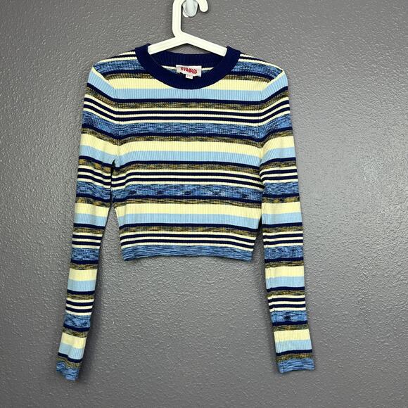 Solid & Striped Cropped Sweater Top Size medium Blue Multi Long Sleeve - Picture 1 of 5